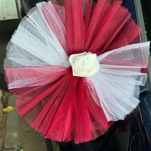 Puff Ciufulit 2 Culori – Aranjament Handmade pentru Mașina de Nuntă | Evenimente De Lux