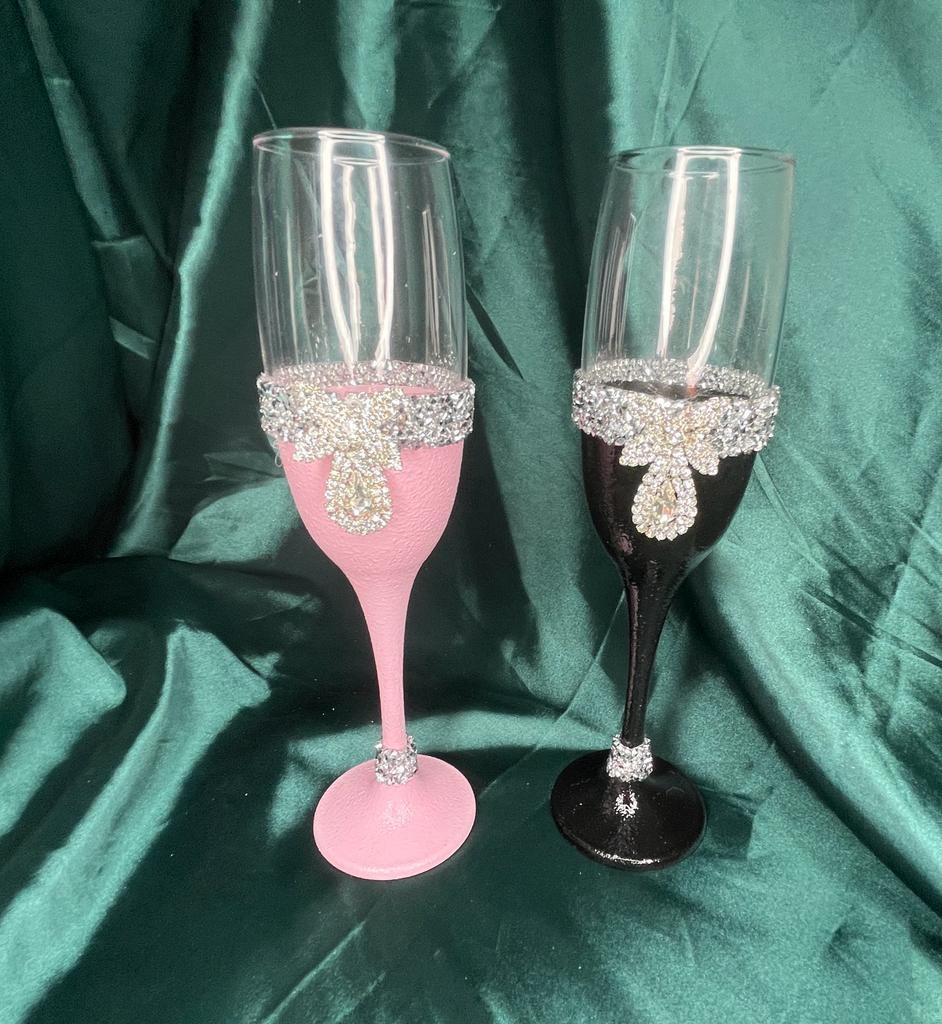 Pahare Miri Pink & Black – Pahare de Șampanie de Lux cu Pietre & Cristale | Evenimente De Lux