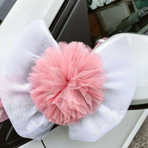Funda de Oglindă cu Puff – Decor Auto Handmade pentru Nuntă