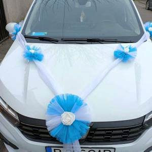 Puff Ciufulit albastru Handmade pentru Decor Auto Nuntă – Eleganță Personalizată