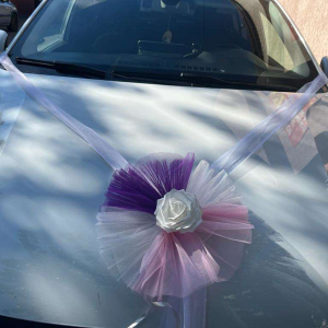 Puff Ciufulit Tricolor pentru Decor Auto Nuntă – Handmade și Personalizat
