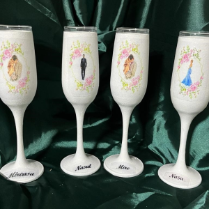 Pahare Miri & Nași Soft Pink – Pahare de Șampanie Vopsite cu Imagini | Evenimente De Lux