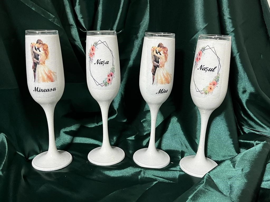 Pahare Botez Mikye Bleo – Set de 4 Pahare de Șampanie de Lux | Evenimente De Lux
